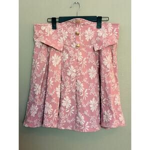 Shein Curve High Waist Jacquard Button Detail Floral Pattern Skirt Pink 2X NWOT